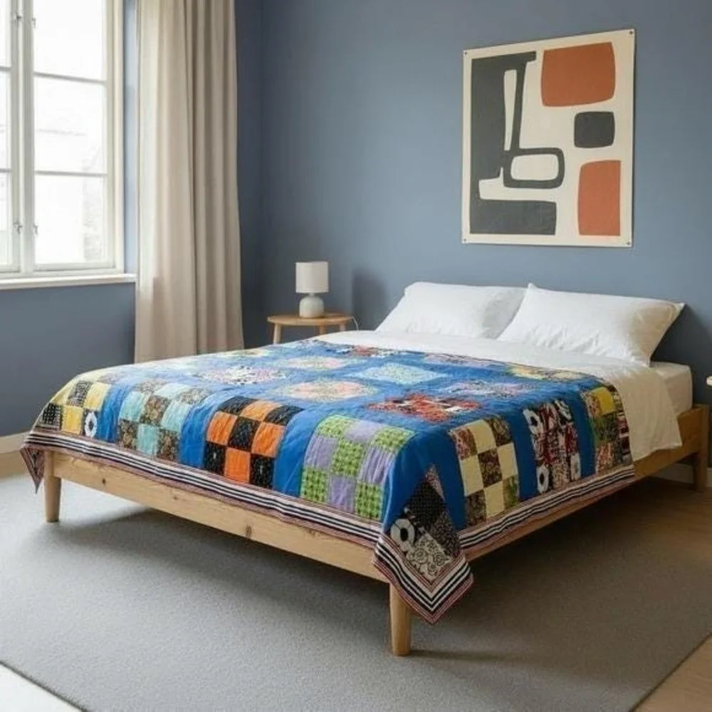 Handmade Patchwork‎ Quilt 86x72 Full Size Colorful Modern Tied Bedspread